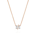 11/11 necklace in rose gold - featuring a thin rose gold chain, 4 long thin diamonds, with a thin diagonal gold bar, to make the ‘11/11’ symbol.