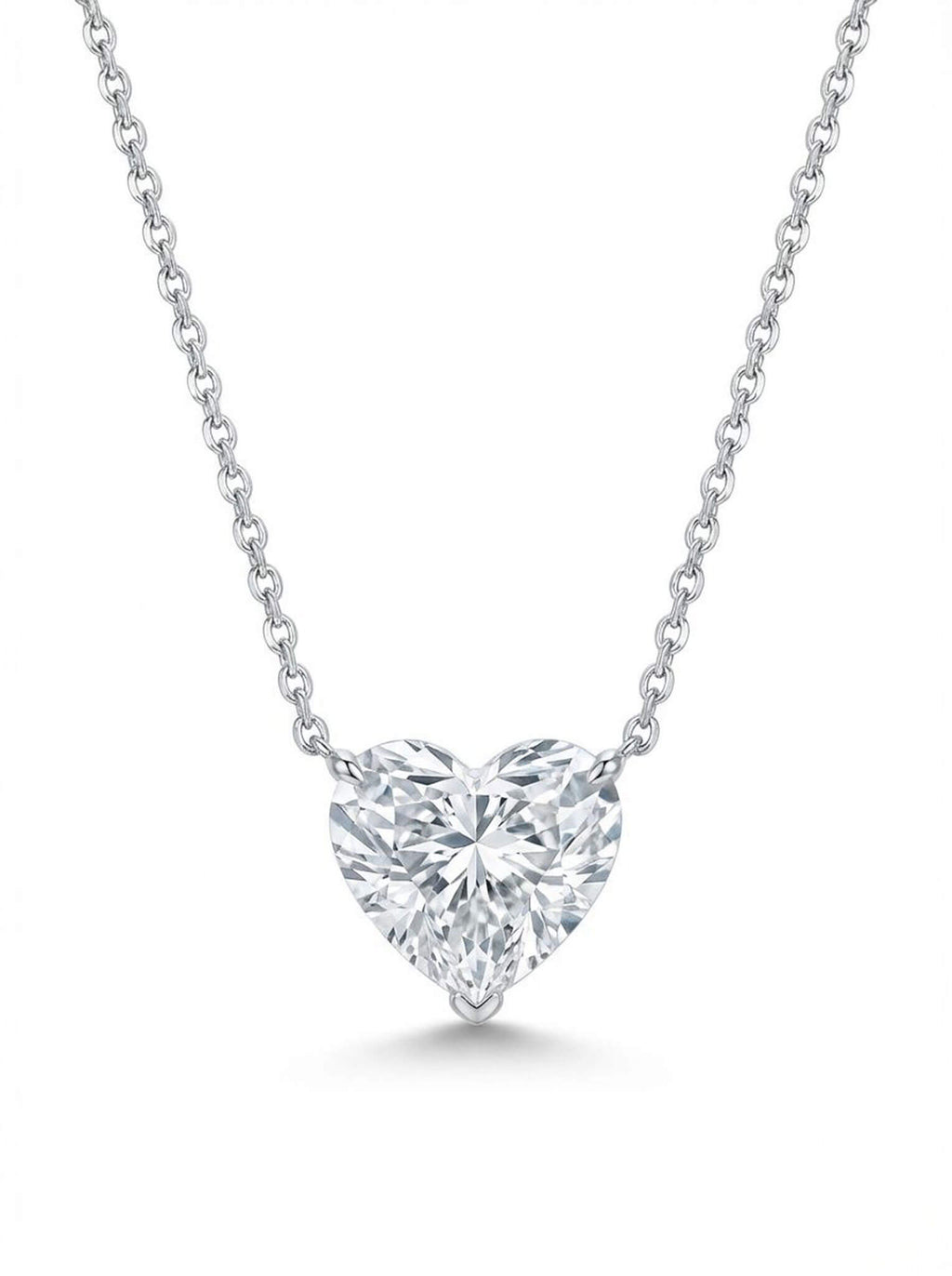 Heart-shaped diamond necklace on a white background