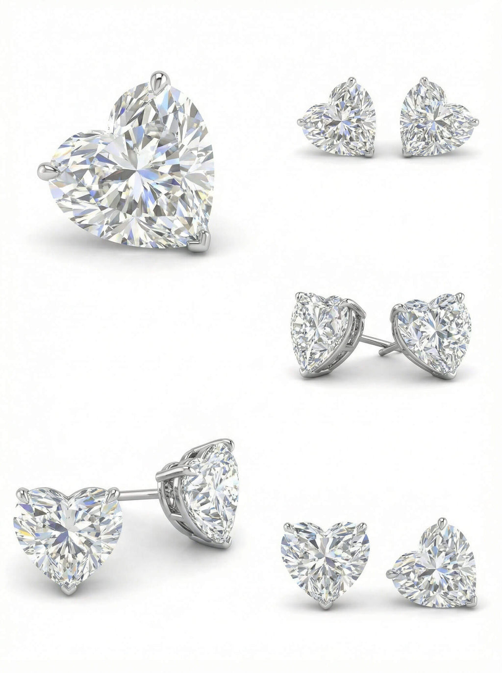 Heart-shaped diamond earrings on a white background