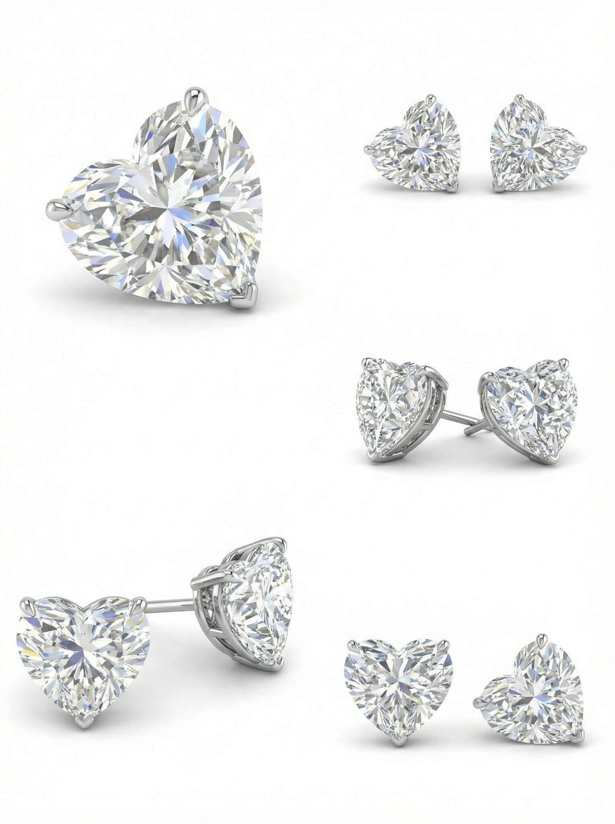 Heart-shaped diamond earrings on a white background
